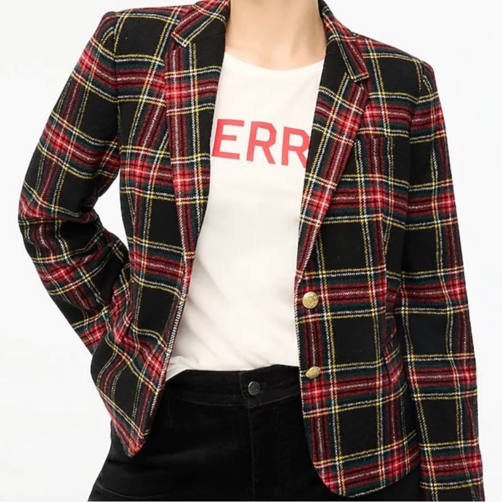 NWT J.Crew Factory Stewart Tartan wool-blend schoolboy blazer sz 6